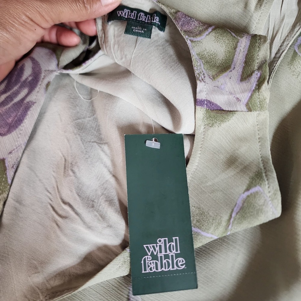 NWT Sage Green Rose Print Sleeveless Shift Dress Tie Neck Cottagecore M - Picture 7 of 13